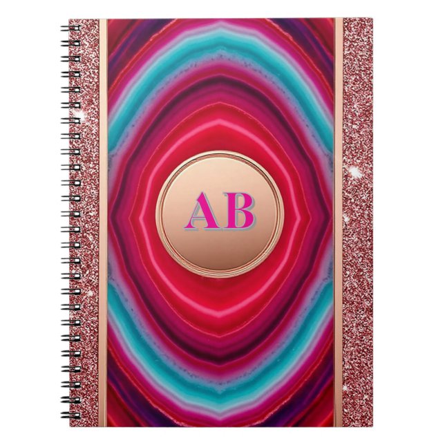 Cuaderno Patrón de ágata abstracta vibrante con brillo (Frente)