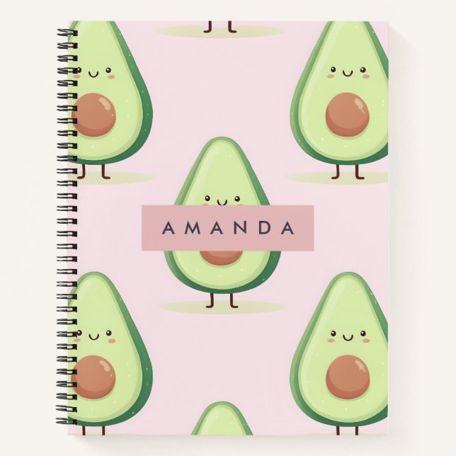 Cuaderno Patrón de aguacate sonriente personalizado (Anverso)