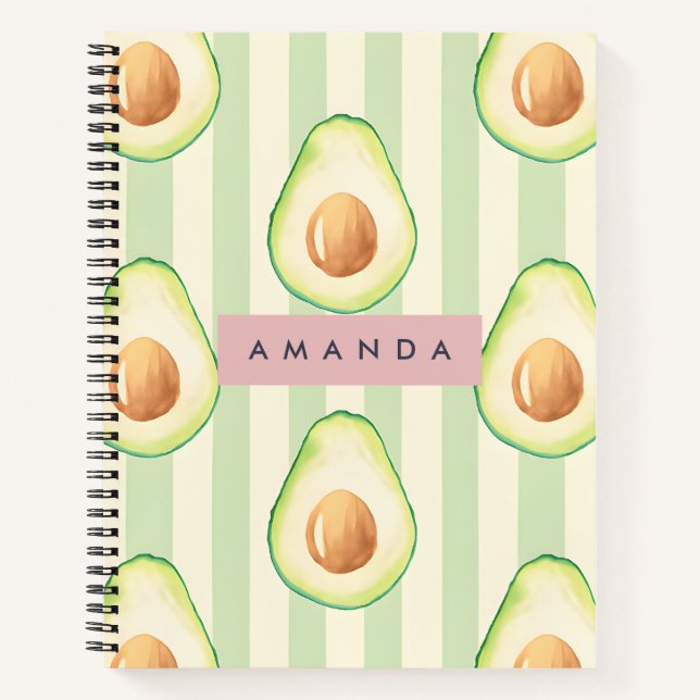 Cuaderno Patrón de aguacates Kawaii personalizado (Anverso)