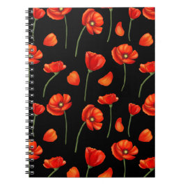 Cuaderno patrón de amapola negro