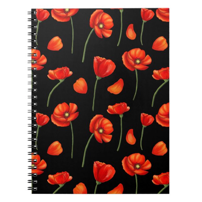 Cuaderno patrón de amapola negro (Frente)