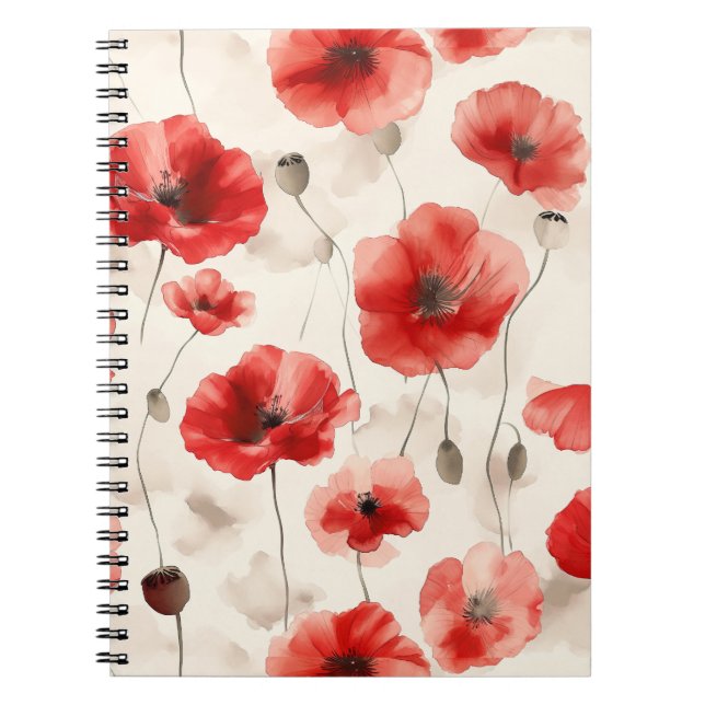 Cuaderno Patrón de amapolas modernas acuarela (Frente)