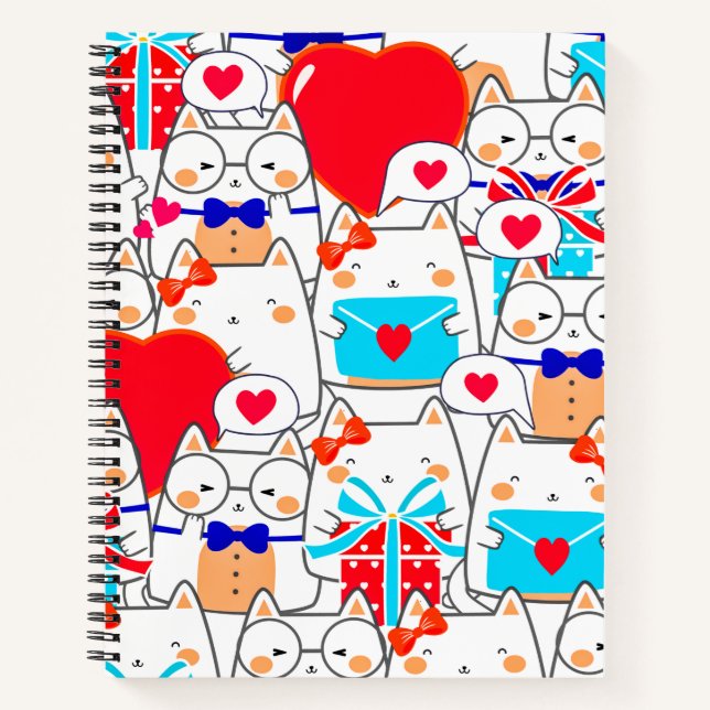 Cuaderno Patrón de amor de gatos divertidos de Kawaii (Anverso)