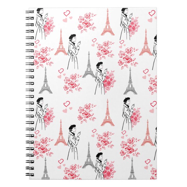 Cuaderno Patrón de amor de París: Torre Eiffel y rosas sin  (Frente)