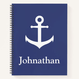 Cuaderno Patrón de ancla azul y blanco náutico en la parte