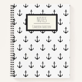 Cuaderno Patrón de ancla blanca náutica personalizada