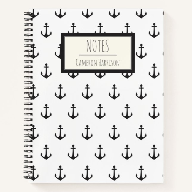 Cuaderno Patrón de ancla blanca náutica personalizada (Anverso)