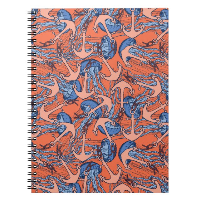 Cuaderno Patrón De Ancla Y De Jellyfish (Frente)