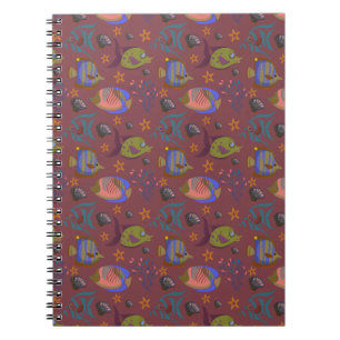 Cuaderno Patrón de animales acuáticos vida submarina en e