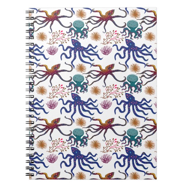 Cuaderno Patrón de animales acuáticos | vida submarina en l (Frente)