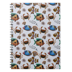 Cuaderno Patrón de animales acuáticos vida submarina en l