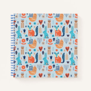 Cuaderno Patrón de animales de bosque de arte folclórico