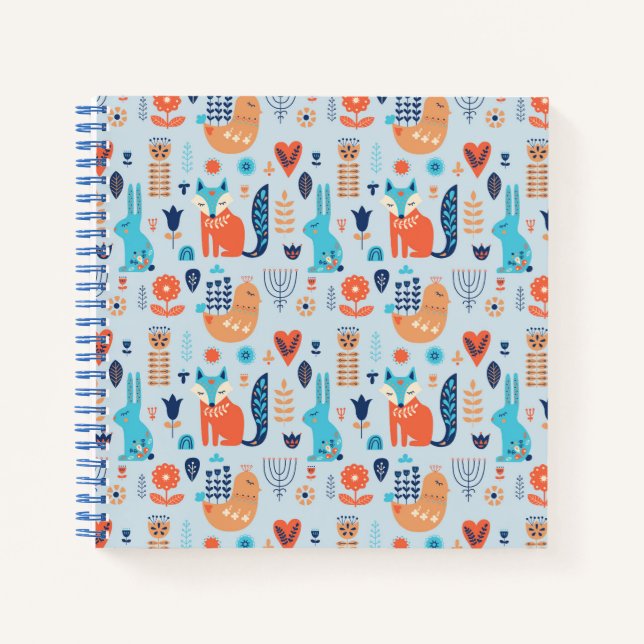 Cuaderno Patrón de animales de bosque de arte folclórico (Anverso)