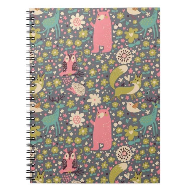 Cuaderno Patrón de animales de bosque de corte (Frente)