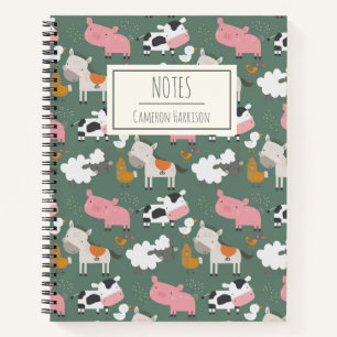 Cuaderno Patrón de animales de granja en verde personaliza
