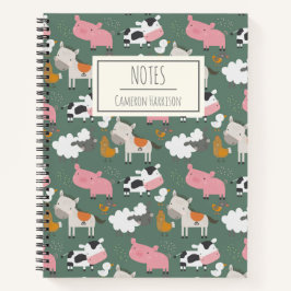 Cuaderno Patrón de animales de granja en verde personalizad