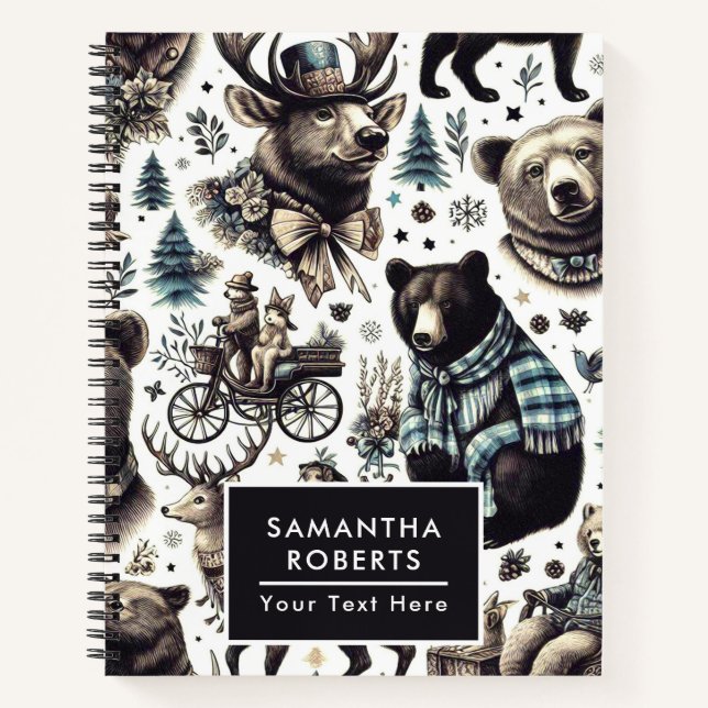 Cuaderno Patrón de animales de invierno vintage (Anverso)