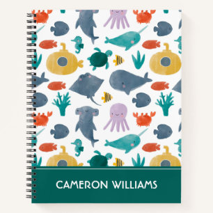 Cuaderno Patrón de animales oceánicos de color de agua suav