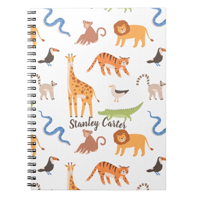 Cuaderno Patrón de animales salvajes del Safari de la Selva (Frente)