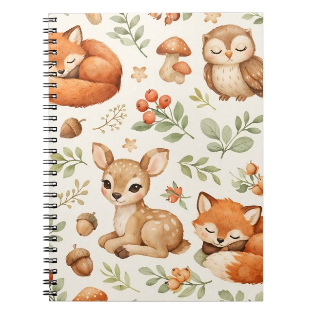 Cuaderno Patrón de animales y bayas del bosque adorable (Frente)