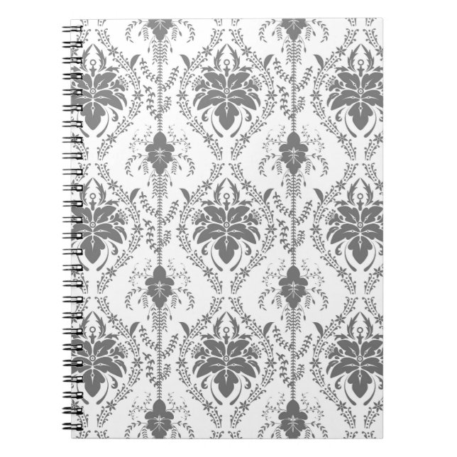 Cuaderno Patrón de apertura de Damasco blanco y gris (Frente)