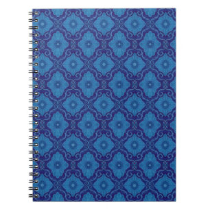 Cuaderno Patrón de arabesco floral "flores azules"