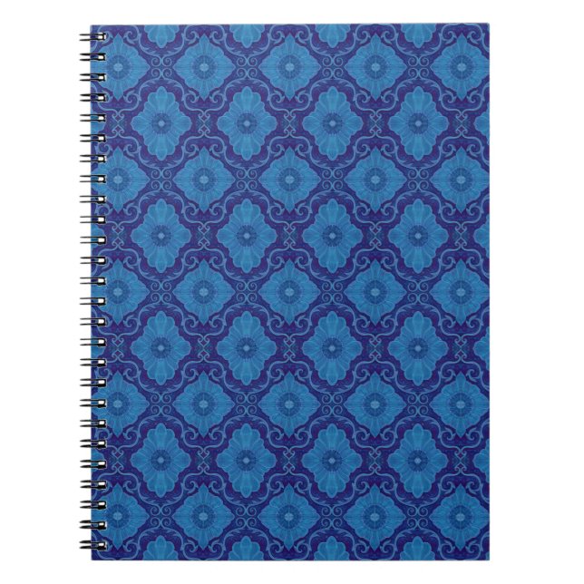 Cuaderno Patrón de arabesco floral "flores azules" (Frente)