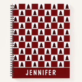 Cuaderno Patrón de árbol de Navidad de búfalo rojo moderno