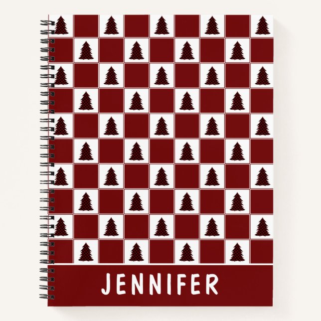 Cuaderno Patrón de árbol de Navidad de búfalo rojo moderno (Anverso)