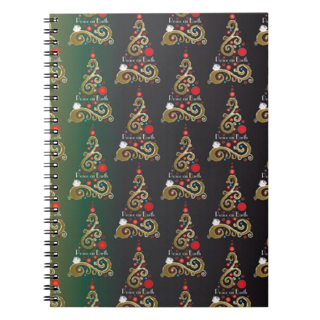 Cuaderno Patrón de árbol de navidad de oro verde mate (Frente)