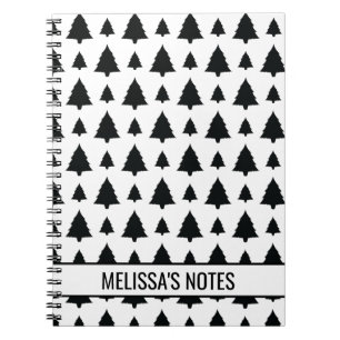 Cuaderno Patrón de árbol de navidad de piel negra y blanca
