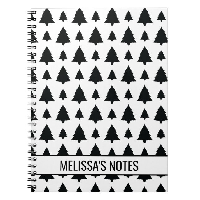 Cuaderno Patrón de árbol de navidad de piel negra y blanca (Frente)