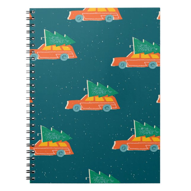 Cuaderno Patrón de árbol de navidad del coche retro (Frente)