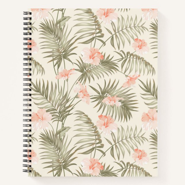 Cuaderno Patrón de árbol de palmas hisbiscus tropical (Anverso)