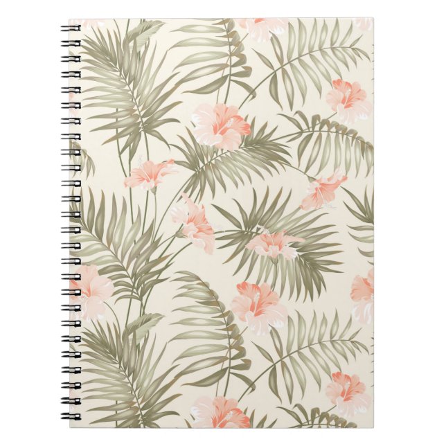 Cuaderno Patrón de árbol de palmas hisbiscus tropical (Frente)