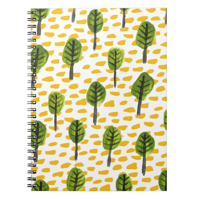 Cuaderno Patrón de árbol negro verde Naive (Frente)