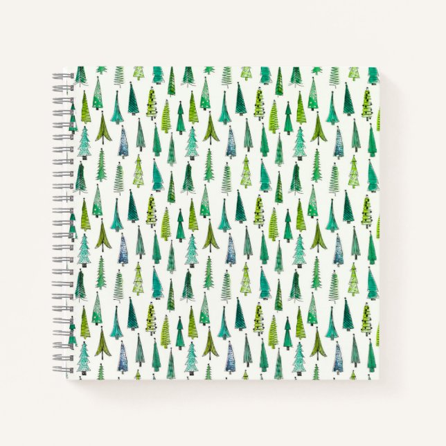 Cuaderno Patrón de árboles de Navidad pintados a mano | (Anverso)