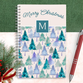 Cuaderno Patrón de árboles de Navidad Rubor Rosa Monogramad