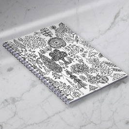 Cuaderno Patrón de árboles decorativos caprichosos en blanc
