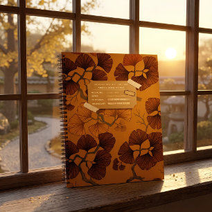 Cuaderno Patrón de archivo de hoja de ginkgo ámbar dorado y