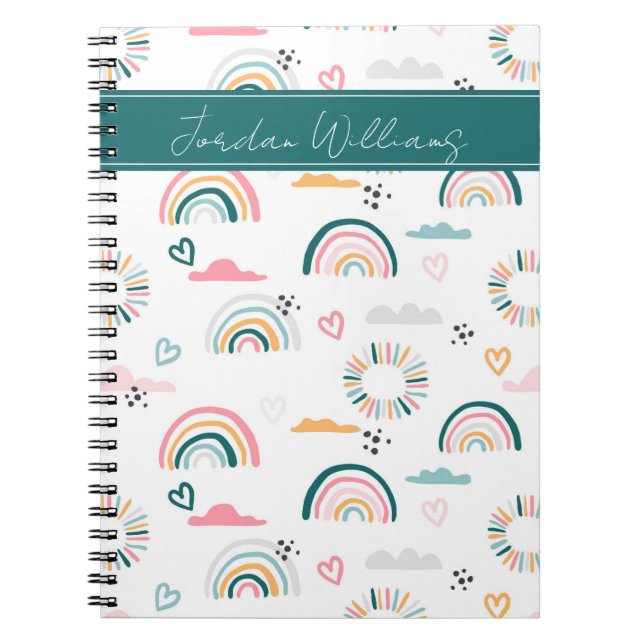 Cuaderno Patrón de arco iris y corazón (Frente)
