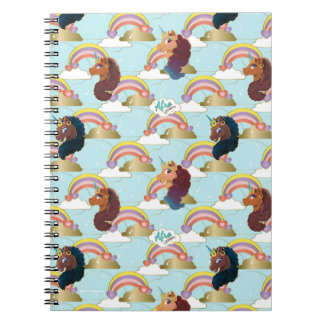 Cuaderno Patrón de arco iris y corazón de Afro Unicornio