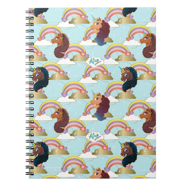 Cuaderno Patrón de arco iris y corazón de Afro Unicornio (Frente)