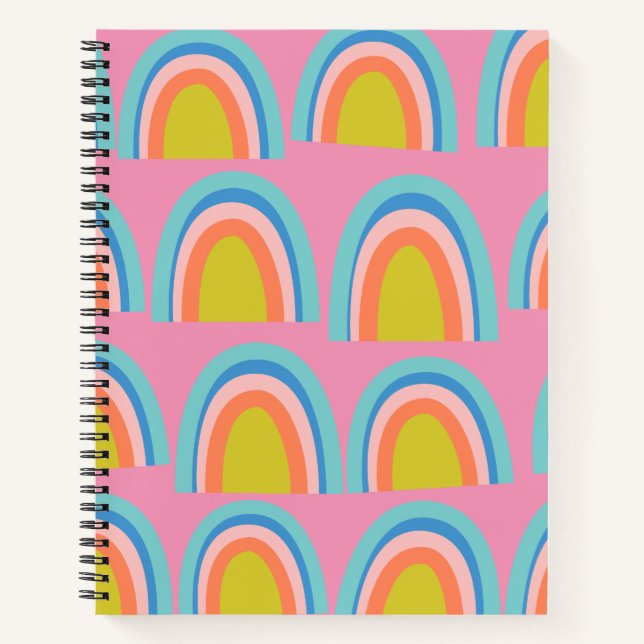 Cuaderno Patrón de arcoiris geométrico dramático en rosa br (Anverso)
