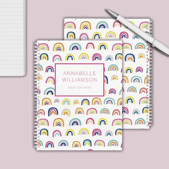 Cuaderno Patrón de arcoíris lindo nombre personalizado (Rainbow pattern personalized notebook/journal)