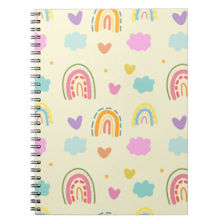 Cuaderno "Patrón de Arcoíris y Nubes de Pastel"