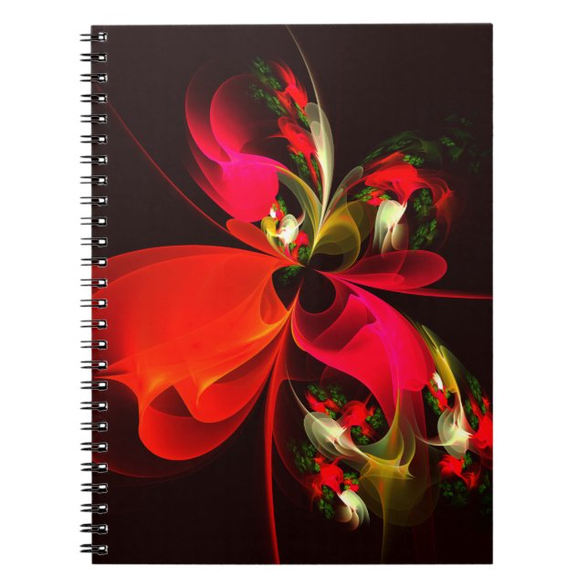 Cuaderno Patrón de arte abstracto rojo verde floral moderno (Frente)