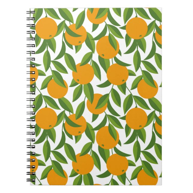 Cuaderno Patrón de arte de árbol naranja sin foco. (Frente)