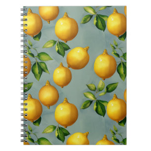 Cuaderno Patrón de arte de limones y hojas vintage sobre gr