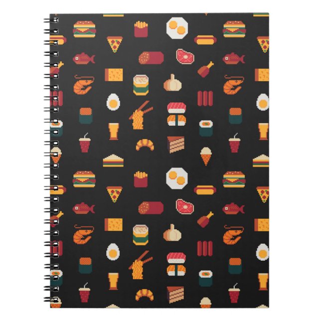 Cuaderno Patrón de arte de píxeles sin fisuras de alimentos (Frente)